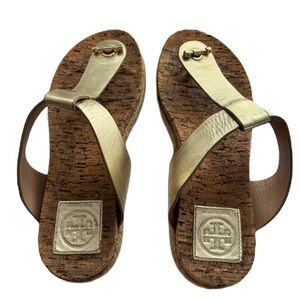 Tory Burch Gold Metallic Thong Sandal Size 8